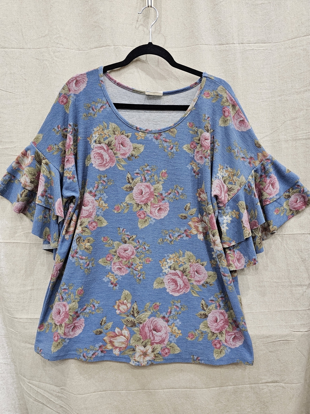 Free Kisses Womens Blue Floral Ruffle Sleeve Tunic Size 1X